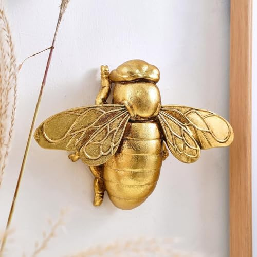 Gold Insect Animal Sculptures Wall Decor, Wall Art Decoration Sculpture Resin Animal Wall Hanging Decoration for Living Room Bedroom Kitchen Gift Modern Home Decor (Bees,Big)