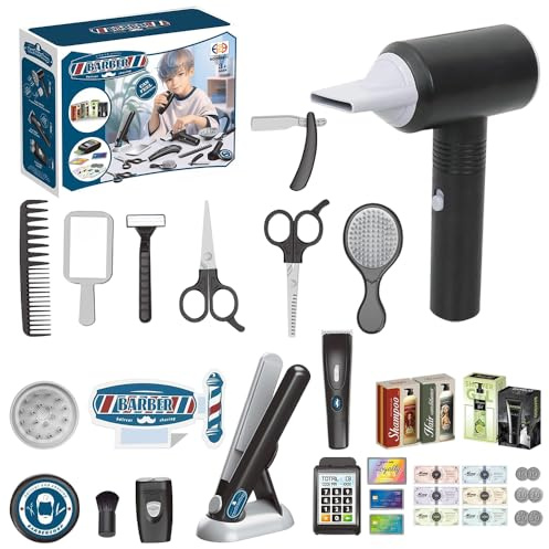 WDKXCN Kids Hairdressing Set, 24 Pcs Hairdresser Role Play for Kids, Toy Hairdressing Set Including Hair Dryer, Shaver, Styling Accessories, Childrens Hairdressing Toy for Boys Girls