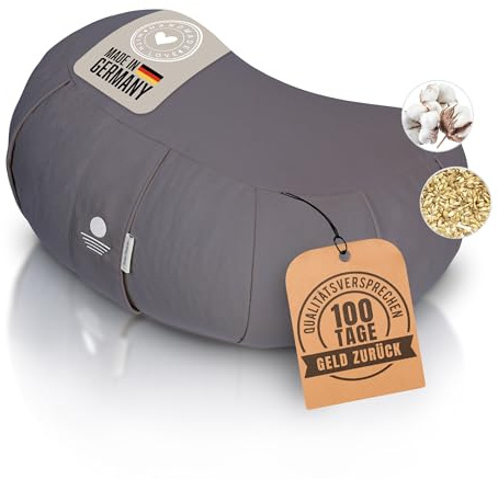 Inner Peace Zafu Meditationskissen Halbmond, Bio-Dinkelfüllung (Antrahzit) | Yogakissen Halbmond, Made in Germany, Bio-Baumwolle, waschbarer Bezug