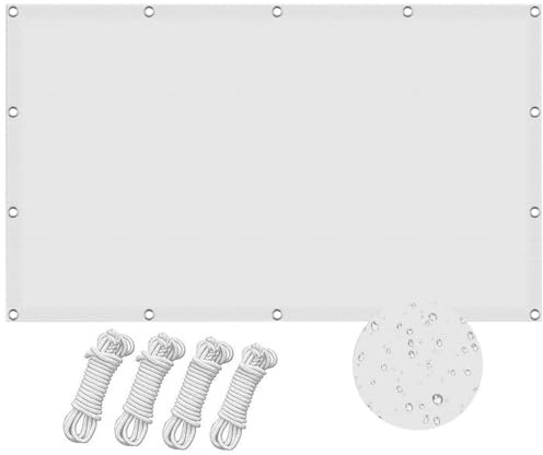 Sonnensegel, 5,5 x 10 m, 98 % UV-Schutz, windabweisend, Öse und Seil im Lieferumfang enthalten, perfekt für Garten, Balkon, Pergola und Wintergarten, Sonnenschutz, Weiß