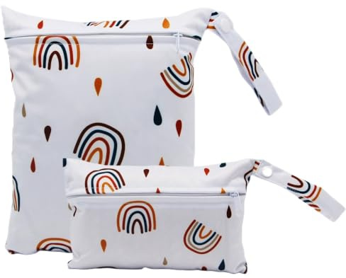 Treer 2 Stück Windeltasche Wetbag Kindergarten für Unterwegs, Wasserdicht Stoffwindeln Nasstasche Nordischer Druck Reisen Windeltaschen Wiederverwendbare mit Reißverschluss (Regenbogen)