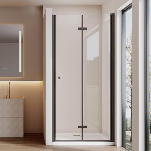 Cozynest Duschtür Faltbar Schwarz 90x185cm Nischentür Dusche 180°Falttür | Einzelfalttür mit 6mm ESG-Sicherheitsglas,Hebe-Senk-Mechanismus,Rahmenlos