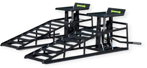 PrimeUtensili Rampe Sollevamento Auto con Martinetto Idraulico 2T, Set da 2T (Nero, 115.0 X 32.5 X 27.0 Centimetri)