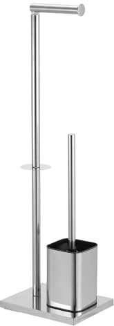 IlGruppone Accessori Bagno da Terra in Acciaio Inox – Piantana Porta Rotolo Carta Igienica con Scopino Water/Porta Salviette Multibraccio - Modello Enea