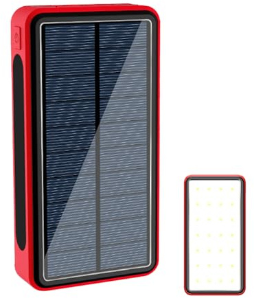 Power Bank Alimentato a Energia Solare - Power Bank Portatile per Telefono con Pannello Solare,Batteria da 20000mAh per 4 Dispositivi Elettronici per Adulti, Ragazzi, Studenti e Pendolari