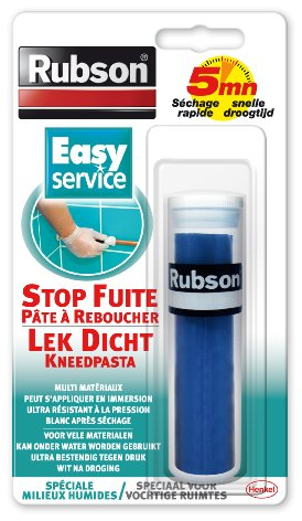 RUBSON pâte à réparer Stop Fuite - pâte auto durcissante pour réparer et colmater des fuites - bâton de 64gr
