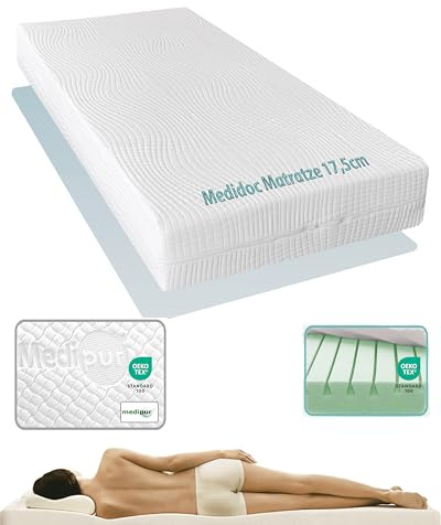 Doctorsleep Medidoc 7 Zonen Kaltschaum Matratze 17,5 cm mit Medipur EC Bezug 130x200 cm Härtegrad 3
