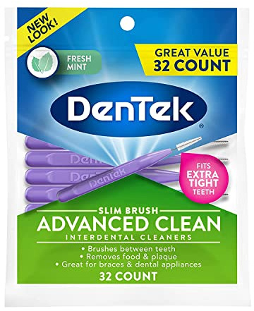 DenTek Slim Brush Interdental Cleaners | Slim Brush for Extra Tight spaces | 32-Count | 1-Pack