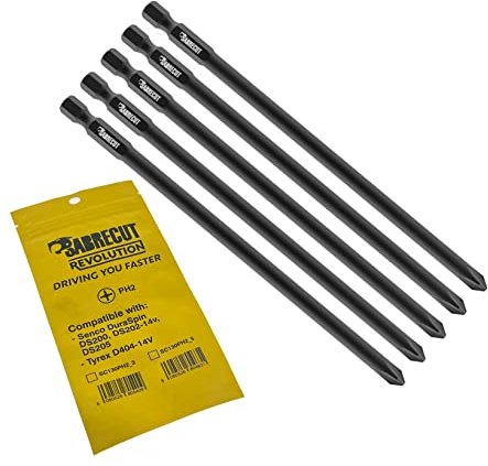 5 x SabreCut SC130PH2_5 130mm PH2 Compatible with SENCO DuraSpin DS200 DS202 DS202-14v DS205 EA0122 and TYREX D404-14V Autofeed Collated Drywall Screwdriver Gun Bit Phillips No.2 Heavy Duty