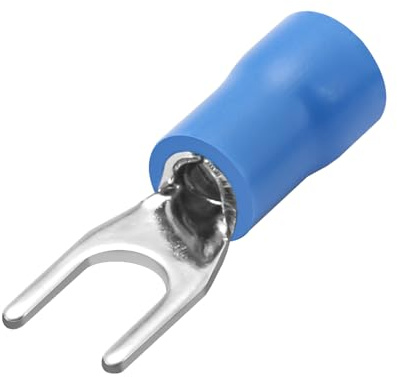 Heschen Terminale a crimpare elettrico per connettore a filo isolato a forcella, SV2-4, Dimensione borchia #8, per 1,5-2,5 mm² (16-14 AWG), blu, confezione da 100