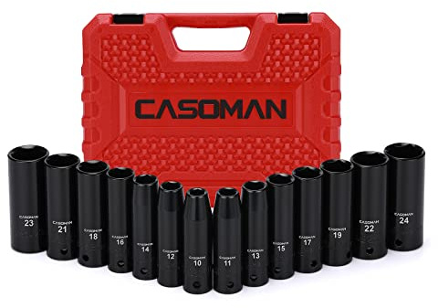 CASOMAN Schlagschrauber Nüsse Set 1/2, 14 Stück, 10-24mm, Chrom-Vanadium-Stahl (CR-V), Metrisch