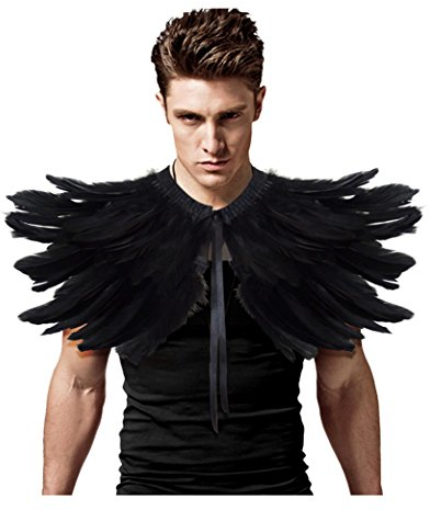 keland Gothic Feder Achselzucken Schal Poncho Halloween Party Kostüm Epauletten Fliege Krawatte Kragen（Schwarz）