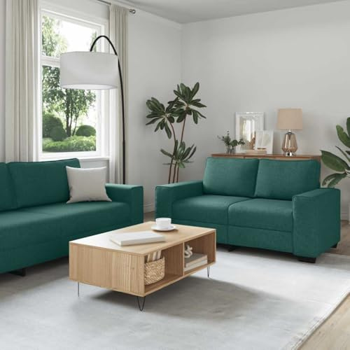 WDGJJFECNMUEHI 3-teiliges Sofa-Set mit Kissen, dunkelgrüner Stoff, Polstergarnitur für Wohnzimmer und Büro, weiches Polyestergewebe, stabiles Holz-Metall-Gestell, Bequeme Sitzgruppe