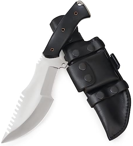 BIGCAT ROAR Black Jaguar Tracker - Couteau Handmade D2 30,5 cm - Manche Micarta et Étui Cuir - Lame fixe dentée - Outdoor - Cadeau Collectionneur ou Aventurier - EDC