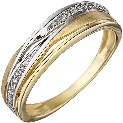 Jobo Damen-Ring aus 8 Karat 333 Gold Bicolor mit 18 Zirkonia Größe 56