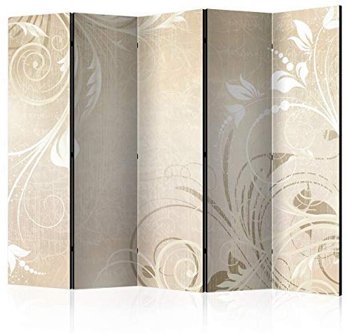 decomonkey - Paravent décoratif intérieur Abstrait 225x172 cm - Cloison de séparation imprimée sur Toile - Paravent Original en Bois - Beige Gris - Fond d'ornements de Fleurs