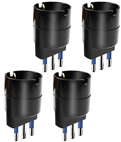 EXTRASTAR Set 4 Adattatore da Schuko a grande spina 16A,Nero,Confezione da 4