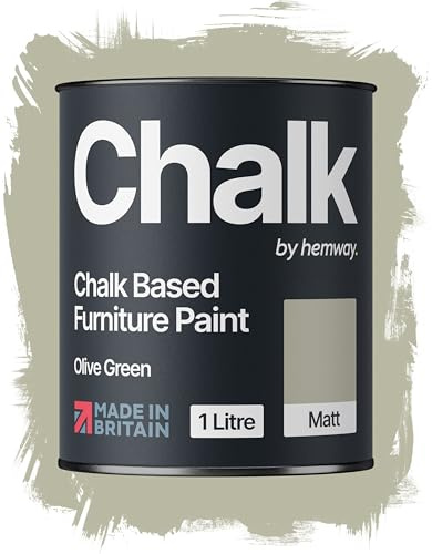 Hemway Chalk Based Furniture Paint, Olive Green 1L, Matt Finish Shabby Chic, Chalk Paint Furniture & Walls, Quick Dry & 1 Coat