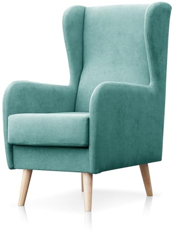 SUENOSZZZ-ESPECIALISTAS DEL DESCANSO Sillón nórdico Modelo Narex para Dormitorio o salón, butaca de Estilo escandinavo tapizado en Tela Antimanchas Turquesa