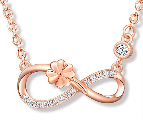 MicLee Halsband för kvinnor för flickor, 925 sterling silver, söt fyrklöver och infinity-symbol halsband, unikt designhalsband hänge, inlagd zirkon, lysande hänge, silver e sterlingsilver, colore: Rosa guld, cod. IUM0191-rose gold