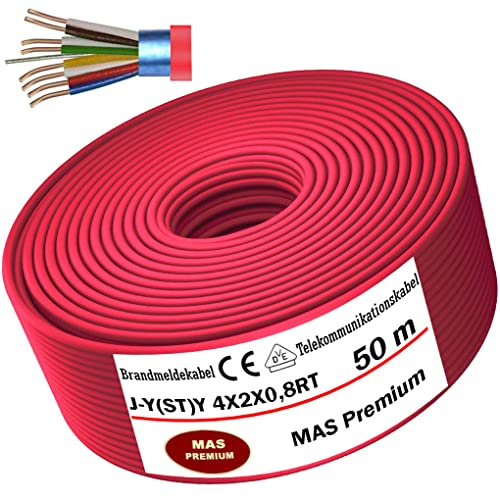 MAS Premium Von 5 bis 250m Brandmeldekabel Telekommunikationskabel J-Y(ST) Y 4X2X0,8 RT Fernmeldekabel Fernmeldeleitung Brandmeldeleitung (50m)