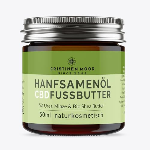 CristinenMoor Fußbutter mit bio-Hanfsamenöl - Healthy Feet Fußpflegecreme mit 5% Urea - Feuchtigkeitscreme die Hornhaut vorbeugt - bei trockener Fußhaut - zur täglichen Fußpflege-50 ml