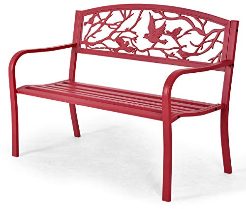 GIANTEX Gartenbank 2 Sitzer, Parkbank aus Metall, Eisenbank bis 280 kg belastbar, Terrassenbank mit Rücken- & Armlehnen, Sitzbank im Retro-Stil für Garten, Balkon, Terrasse, 127 x 59.5 x 87.5 cm rot | Retro-Sitzbank mit Rücken- & Armlehnen für Garten, Balkon und Terrasse, 127 x 59.5 x 87.5 cm rot