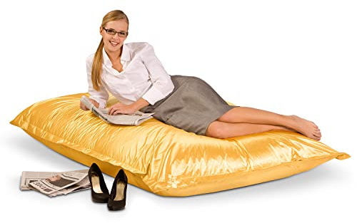 SMOOTHY Original Metallic Indoor XXL Sitzsack 400L Riesensitzsack Sitzkissen Sessel aus Baumwolle für Kinder & Erwachsene (180 x 140 cm, Gelbgold)