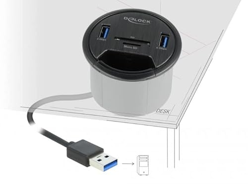 DeLOCK 2 Port Tisch-Hub 2 x SuperSpeed USB Typ-A et Card Reader pour SD