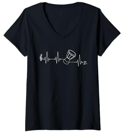 Damen Schlichter Djembé Spieler Herzschlag Afrikanische Trommel T-Shirt mit V-Ausschnitt