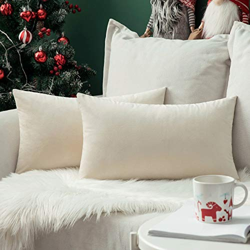 MIULEE 2er Set Kissenbezug Kissenhülle Dekorative Dekokissen Sofakissen Quadrat Wurfkissenbezug mit Verstecktem Reißverschluss Sofa Schlafzimmer 16x24 Zoll 40x60 cm Creme weiß