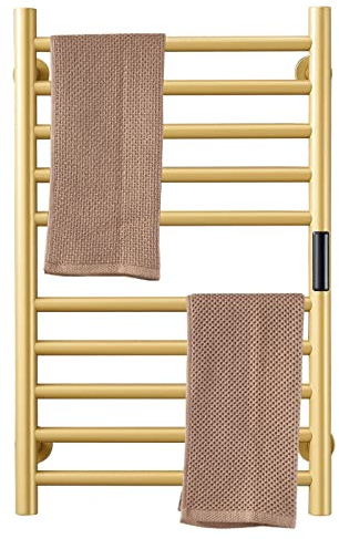 EWDPHW Electric Towel Warmer Radiator Gold Bathroom Accessories, Built-in Timer Temperature Control 10 Bars Electric Heated Towel Racks for Bathroom Stainless Steel Towel Warmer Drying Rack, Plug in