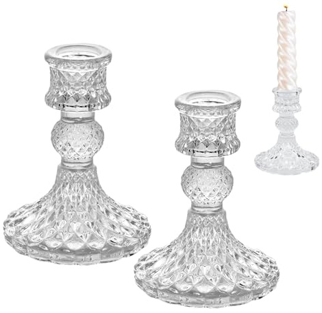 2 Pcs Candle Holders, Glass Candlesticks Taper Candlestick Holders for Formal Events, Wedding, Church, Table Centerpiece Decoration