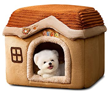 Galatée Katzenhöhlenbett, Warmes Und Gemütliches Plüsch -Katzenhaus, Weiches Haustierbett Für Kätzchen Und Welpe, Faltbares Katzenhöhlenhaus, Waschbares Hundebett(L, Braun)