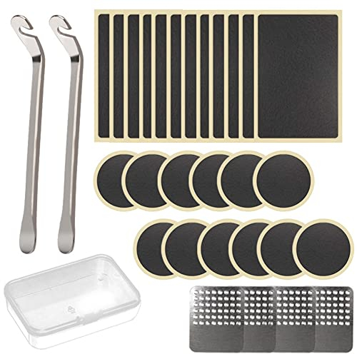 Fahrrad Innenreifen Reparatur Werkzeug Set,Asudaro Fahrradschläuche Flicken-Kit Fahrrad Reparatur Selbstklebend Fahrrad Reifen Patches und Fahrrad Metall Raspel Reifenheber Montierhebel 30 Teile/Satz