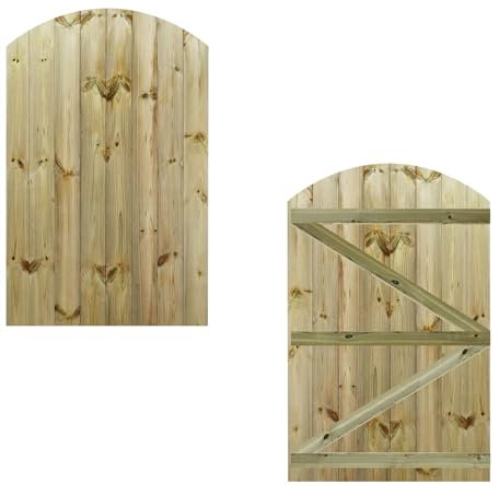 Made to Measure 5ft Wooden Garden Gate, Custom T&G Semi-Braced Arch Top Treated Timber Door for Outdoor Pathway Home Access, MAX 150cm High x MAX 90cm Wide