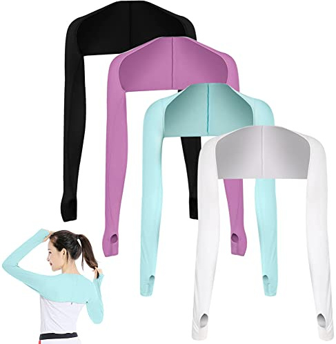 LICHENGTAI 4 Stück Armstulpen Damen Arm Sleeve UV-Schutz Golfschal Sonnenschutz Schal Armstulpen Eisseide Kühlschal Armmanschetten mit Fingerlöchern Fingerlose Handschuhe Ärmel