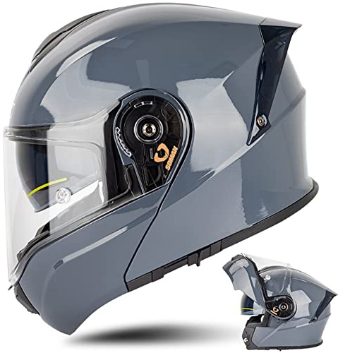 Motorrad Helm Klapphelm Integralhelm Full Face Flip Up Motorrad Helm Mit Doppelvisier Sonnenblende DOT/ECE Zertifiziert Motorradhelm Sturzhelm für Damen Herren Erwachsene, Grau-4XL(67~68cm)
