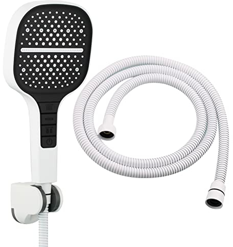 Tecmolog Hochdruck Duschkopf Handbrause Groß Weiß 7 Strahlarten Duschbrause mit Schlauch 1.5m und Halterung, BS170WF