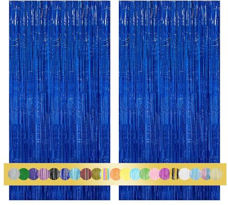 Montegoni 2 Stück Lametta Vorhänge Blau Glitzer Hintergrund Dekoration Folien Fransen Silvester Geburtstag Hochzeit Partydeko Luftschlangen Deko für Disco Party Hochzeit Party Dekoration Neujahr