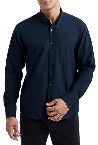 HISDERN Camicia da Uomo a Maniche Lunghe Blu marin Oxford Camicie con Tasche Classiche Casual Cotone Camicia Regular Fit XXL