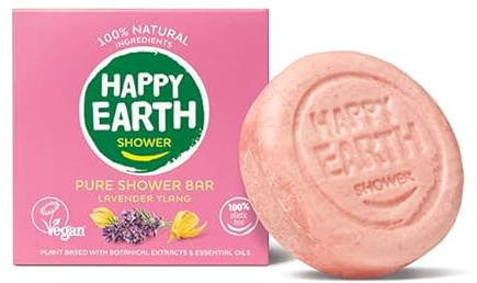 Happy Earth Barre de Douche - Pour Hommes et Femmes - Savon Douche Solide - 100% Ingrédients Naturels & Végan - Lavande Ylang - 90 gr