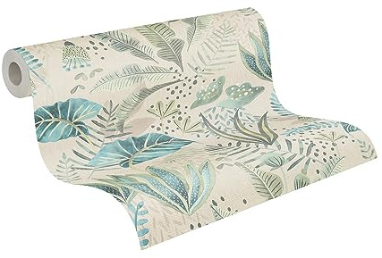 Livingwalls 393484 Papier peint intissé Motif floral Beige Vert Bleu 10,05 m x 0,53 m Fabriqué en Allemagne