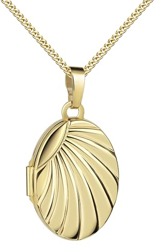 JEVELION Goldmedaillon Medaillon Anhänger Gold 585/14 Karat für 2 Bilder Amulett oval zum Öffnen für Damen mit Halskette Mit Amulettkette 925 Silber vergoldet - Kettenlänge 45 cm.