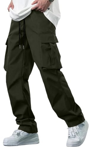 YAOBAOLE Pantalon Cargo Homme Pantalon Cargo Homme Grande Taille Pantalons Coton Hommes Regular Pantalons de Travail Hommes Vert Militaire L