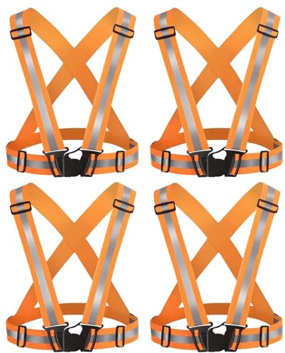 Fleymu 4 Stück Warnschutzweste, Reflektorweste, Verstellbar Warnweste, Elastisch Reflektierend Laufen Weste, Outdoor Sicherheitweste, für Laufen, Joggen, Radfahren, Wandern, Camping, Motorrad