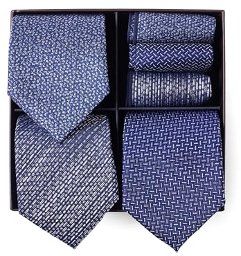 BRERA 67 Set 3 Krawatten für Herren und 3 Taschentücher | Geschenk Box für Männer mit Krawatte und Stofftaschentücher | Geschenkbox Hochzeit | Classische Krawatte und Einstecktuch