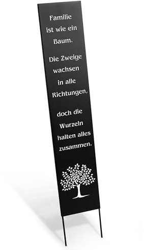 Rostikal Familie Gartenschild aus Metall 100 cm – Schwarzer Gartenstecker mit Spruch – Handmade Gartendeko Schild – Wetterfeste Spruchtafel für drinnen und draußen