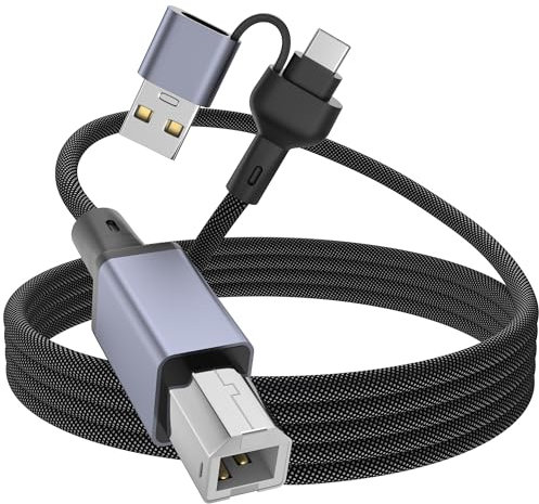 Cavo USB per stampante USB A e USB C a USB-B 2.0 per MacBook Pro, cavo USB C MIDI, in nylon intrecciato per Yamaha Casio Digital Piano MIDI, stampante 3 metri