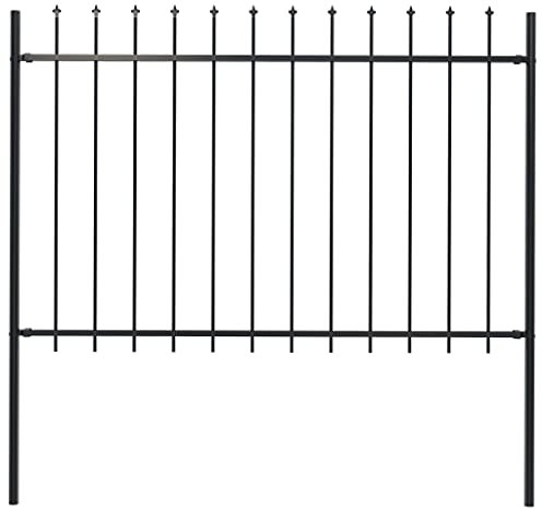 Tidyard Clôture de Jardin avec Dessus en Lance Acier 1,7 x 1,2 m Noir, Panneau de Clôture, Décorative Protection pour Extérieur, Cour Arrière, Terrasse
